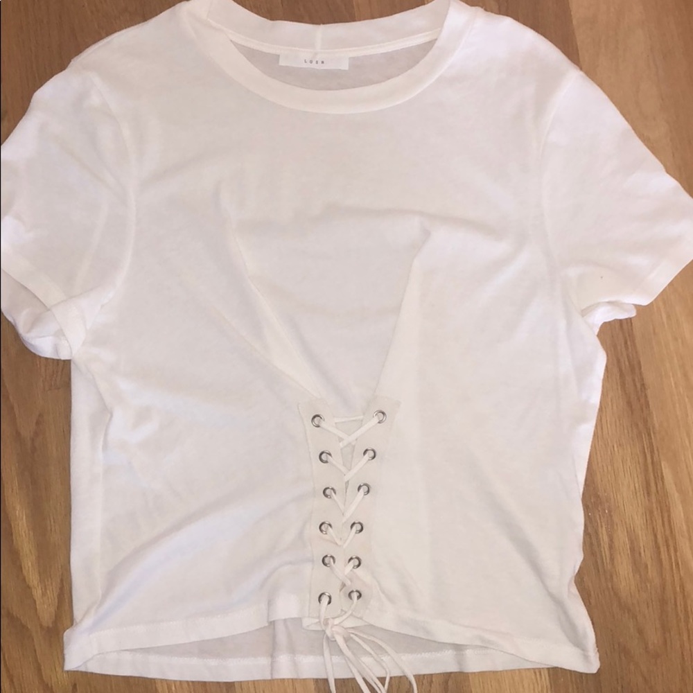 White T Shirt with Lace Up